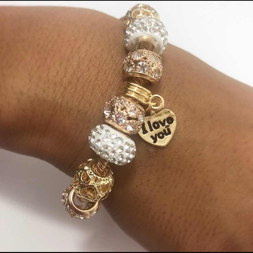I Love You Gold Bead Bracelet